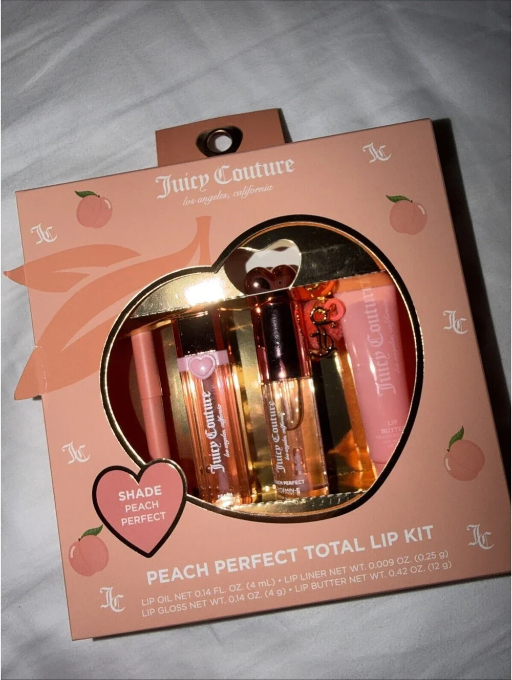Juicy Couture Peach Perfect Total Lip Kit 4 Pc Lip Oil Lip Liner Lip Gloss Lip
